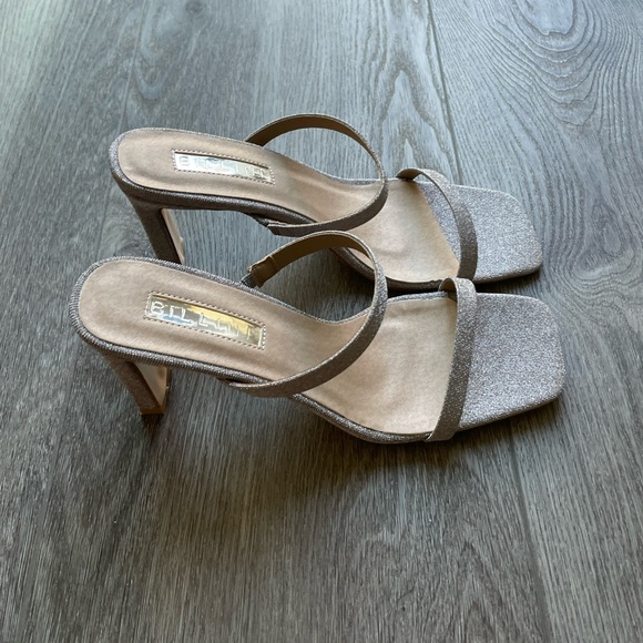BILLINI OLETTA CHAMPAGNE GLITTER SLIP ON GLAM MULE SQUARE TOE BLOCK HEELS SIZE 7 - Picture 3 of 10